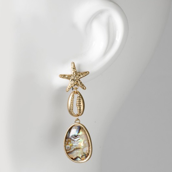 Starfish Shell Abalone Dangle Earrings - Picture 2 of 3
